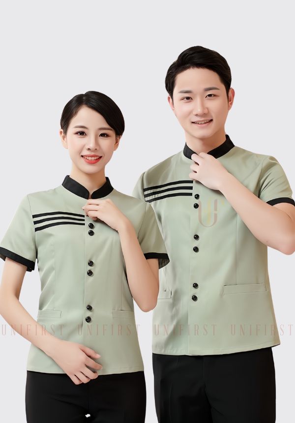 Mẫu đồng phục buồng phòng thiết kế màu xanh nhạt